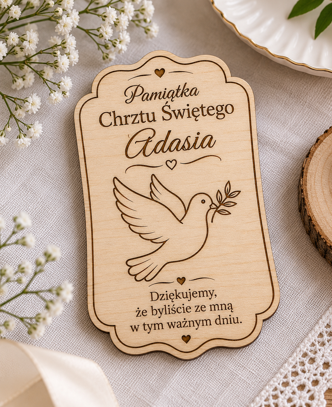 Drewniany magnes na Chrzest Święty – personalizowana pamiątka dla gości - obrazek 3