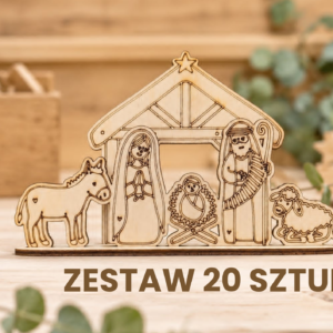 Drewniana szopka dla dzieci – zestaw na warsztaty świąteczne ZESTAW 20 SZTUK