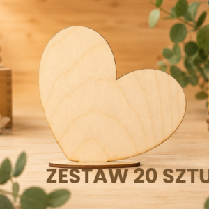 Drewniane serce ze sklejki na podstawce – Dziń Mamy, Taty, Babci, Dziadka upominek ZESTAW 20 SZTUK