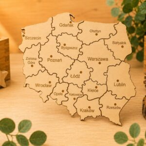 Drewniana mapa Polski – puzzle z województwami